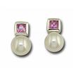 14KW Freshwater Pearl White 6mm/Pink Sapphire Earring 'B, : EPC034P1XWI