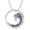 14KY Nature Blue Sapp/Dia Tipped Wave Pendant : PNTR-WV2DS1I