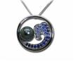 14KW Tahitian Pearl 8mm/Grad Blue Sapphire Wave Pendant 'B, : PPC016PTXWI