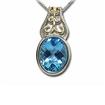Sterling Silver/14KY Gold Oval Checkerbd Blue Topaz Pendant : PSF035TCXNI